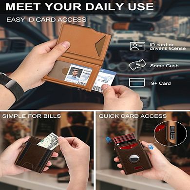 ZUQIETA AirTag Wallet for Men - Aluminum Pop-Up Card Case with RFID & ID Window