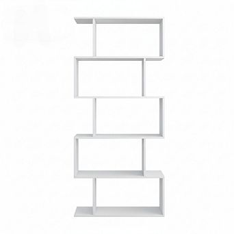 ZUQIETA 5 tier S-Shaped Geometric Bookcase, Modern Wood Display Shelf for Bedroom & Home Office, Whi
