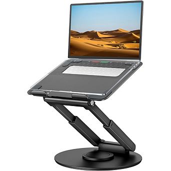KSIZUIS 360° Rotating Laptop Stand - Telescopic Height Adjustable Riser for Sit-Stand Posture, Black