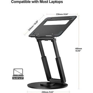 KSIZUIS 360° Rotating Laptop Stand - Telescopic Height Adjustable Riser for Sit-Stand Posture, Black