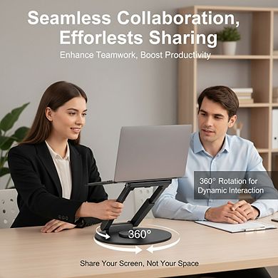 KSIZUIS 360° Rotating Laptop Stand - Telescopic Height Adjustable Riser for Sit-Stand Posture, Black