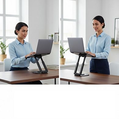 KSIZUIS 360° Rotating Laptop Stand - Telescopic Height Adjustable Riser for Sit-Stand Posture, Black