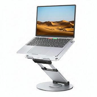 KSIZUIS 360° Rotating Laptop Stand - Telescopic & Pull-Out Height Adjustable Riser, Silver