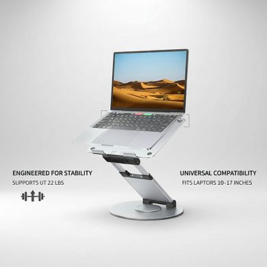 KSIZUIS 360° Rotating Laptop Stand - Telescopic & Pull-Out Height Adjustable Riser, Silver