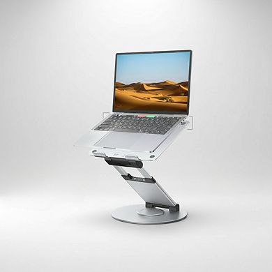 KSIZUIS 360° Rotating Laptop Stand - Telescopic & Pull-Out Height Adjustable Riser, Silver