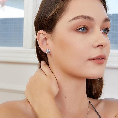 ZUQIETA CZ Halo Stud Earrings - 18K White Gold Plated (2-Pair Set)