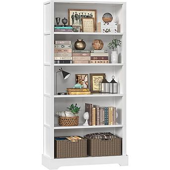 ZUQIETA 5 tier Solid Wood Bookcase, 65" Farmhouse Floor Shelf for Living Room, Study Office