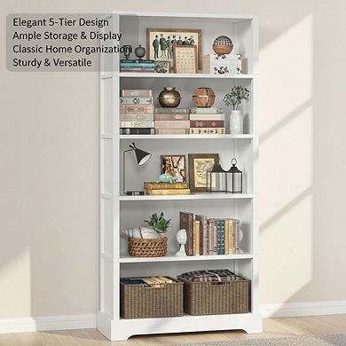 ZUQIETA 5-Tier Solid Wood Bookcase, 65" Farmhouse Floor Shelf for Living Room, Study Office