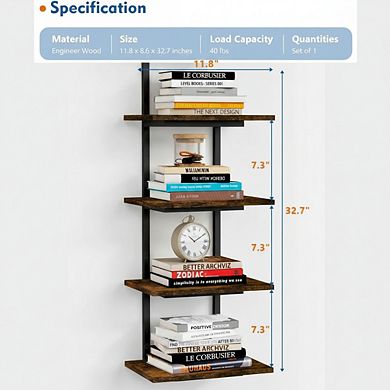 ZUQIETA 5-Tier Wall Mounted Bookshelf, Large Floating Rustic Wood Shelf for Living Room, Kitchen