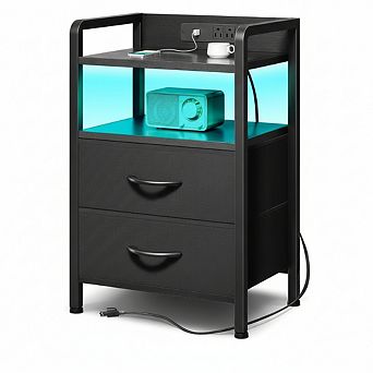 ZUQIETA All-in-One Charging Nightstand - with AC Outlets, USB Ports & LED Light Strip