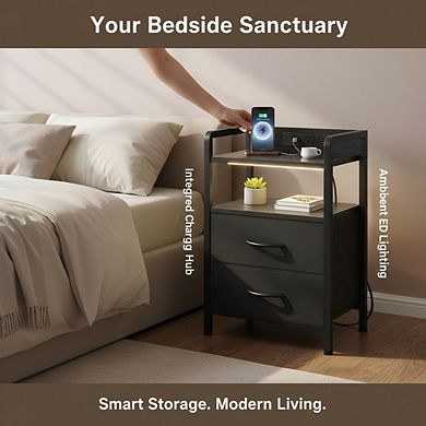 ZUQIETA All-in-One Charging Nightstand - with AC Outlets, USB Ports & LED Light Strip