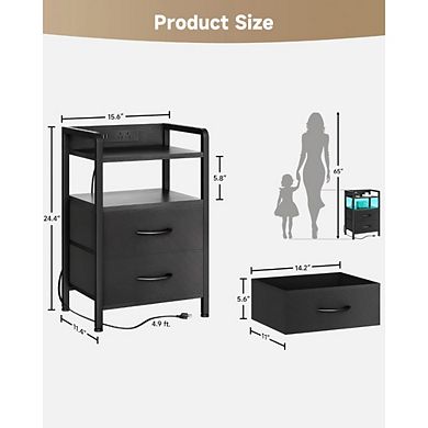 ZUQIETA All-in-One Charging Nightstand - with AC Outlets, USB Ports & LED Light Strip