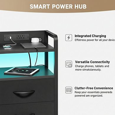 ZUQIETA All-in-One Charging Nightstand - with AC Outlets, USB Ports & LED Light Strip