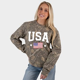 USA Arched Flag - Woman's Heavyweight Camo Sweatshirt