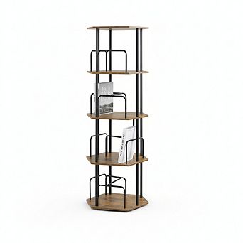 ZUQIETA 4 tier 360° Rotating Bookshelf, Hexagonal Spinning Corner Storage Carousel for Living Room
