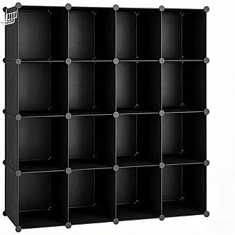 ZUQIETA 16-Cube Modular Storage System - DIY Plastic Organizer Units, Black, 48.4”H