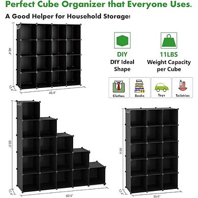 ZUQIETA 16-Cube Modular Storage System - DIY Plastic Organizer Units, Black, 48.4”H