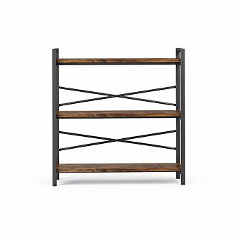 ZUQIETA 3 tier Industrial Bookcase, 31.5" Wide Wood & Metal Shelf for Living Room, Bedroom Office