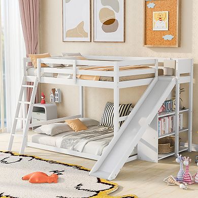 Merax Full over Full Bunk Bed with Ladder, Slide and Shelves