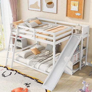 Merax Full over Full Bunk Bed with Ladder, Slide and Shelves