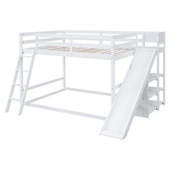 Merax Full over Full Bunk Bed with Ladder, Slide and Shelves