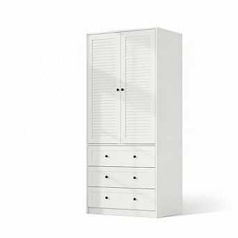 ZUQIETA 69.5"White Louvered Armoire with 2 Doors & Drawers,Large Capacity Wooden Wardrobe
