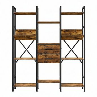 ZUQIETA 3-Column Bookcase, 55.1" with 2 Fabric Drawers & V-Shaped Shelves for Living Room & Office,