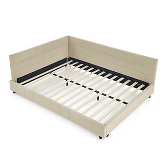 Merax MidCentury Velvet Daybed Eucalyptus Wood Frame Upholstered Sofa Bed