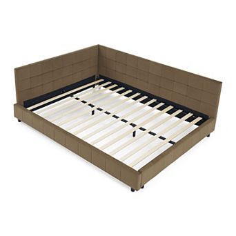 Merax MidCentury Velvet Daybed Eucalyptus Wood Frame Upholstered Sofa Bed