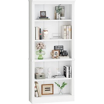 ZUQIETA 72" 5 tier Wood Bookcase, Tall Floor Standing Storage Shelf for Living Room Home Office
