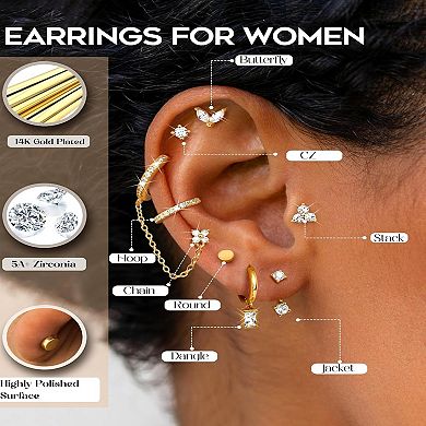ZUQIETA Small Hoop Stud Earrings Stacks for Women