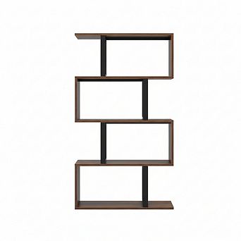 ZUQIETA 5 tier S-Shaped Geometric Bookshelf, Industrial Retro Brown Bookcase for Living Room Home