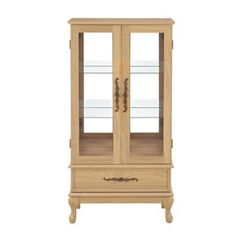 Merax Cabinet Lighted Glass Cabinet Glass Wine Cabinet Curio Display Cabinet with Adjustable Shelves