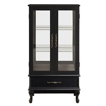 Merax Cabinet Lighted Glass Cabinet Glass Wine Cabinet Curio Display Cabinet with Adjustable Shelves