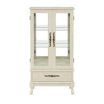 Merax Cabinet Lighted Glass Cabinet Glass Wine Cabinet Curio Display Cabinet with Adjustable Shelves