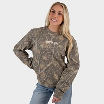 Embroidered Western Babe - Women's Heavyweight Camo Sweatshirt