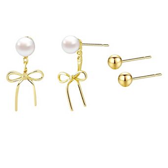 ZUQIETA Seashell & Bow Earring Set - 2-Pair Minimalist Gold Studs for Women