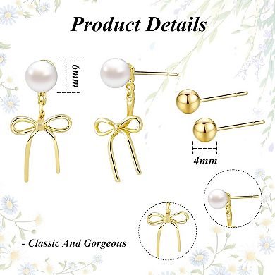 ZUQIETA Seashell & Bow Earring Set - 2-Pair Minimalist Gold Studs for Women
