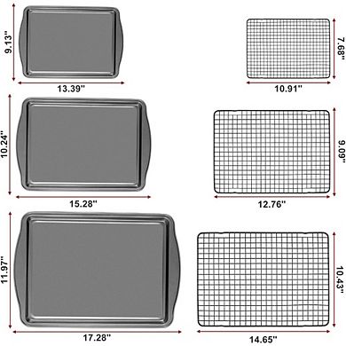 Great Ambitions Baking Sheet & Rack Set, 3 Carbon Steel Sheets + 3 Cooling Racks, Dishwasher Safe