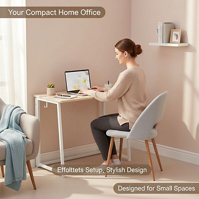 KSIZUIS Foldable Desk 31.5" - Space Saving Folding Table for Home Office, Easy Assembly, Oak