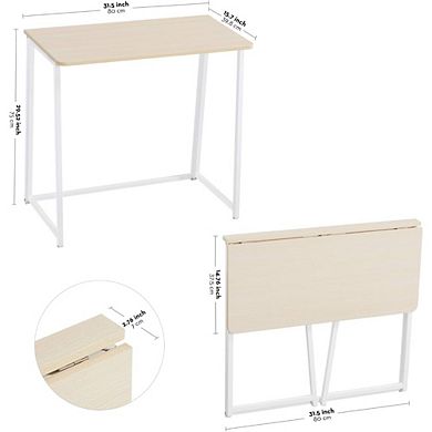 KSIZUIS Foldable Desk 31.5" - Space Saving Folding Table for Home Office, Easy Assembly, Oak