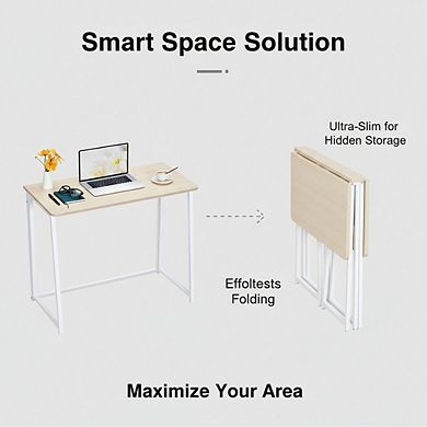 KSIZUIS Foldable Desk 31.5" - Space Saving Folding Table for Home Office, Easy Assembly, Oak