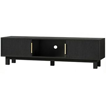ZUQIETA Fluted TV Stand for up to 65"TVs with Power Outlets & Storage,59"Wooden Consol