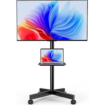 ZUQIETA Heavy-Duty Mobile TV Stand - Tilt & Shelf for 23-65” Flat/Curved TVs up to 110 lbs