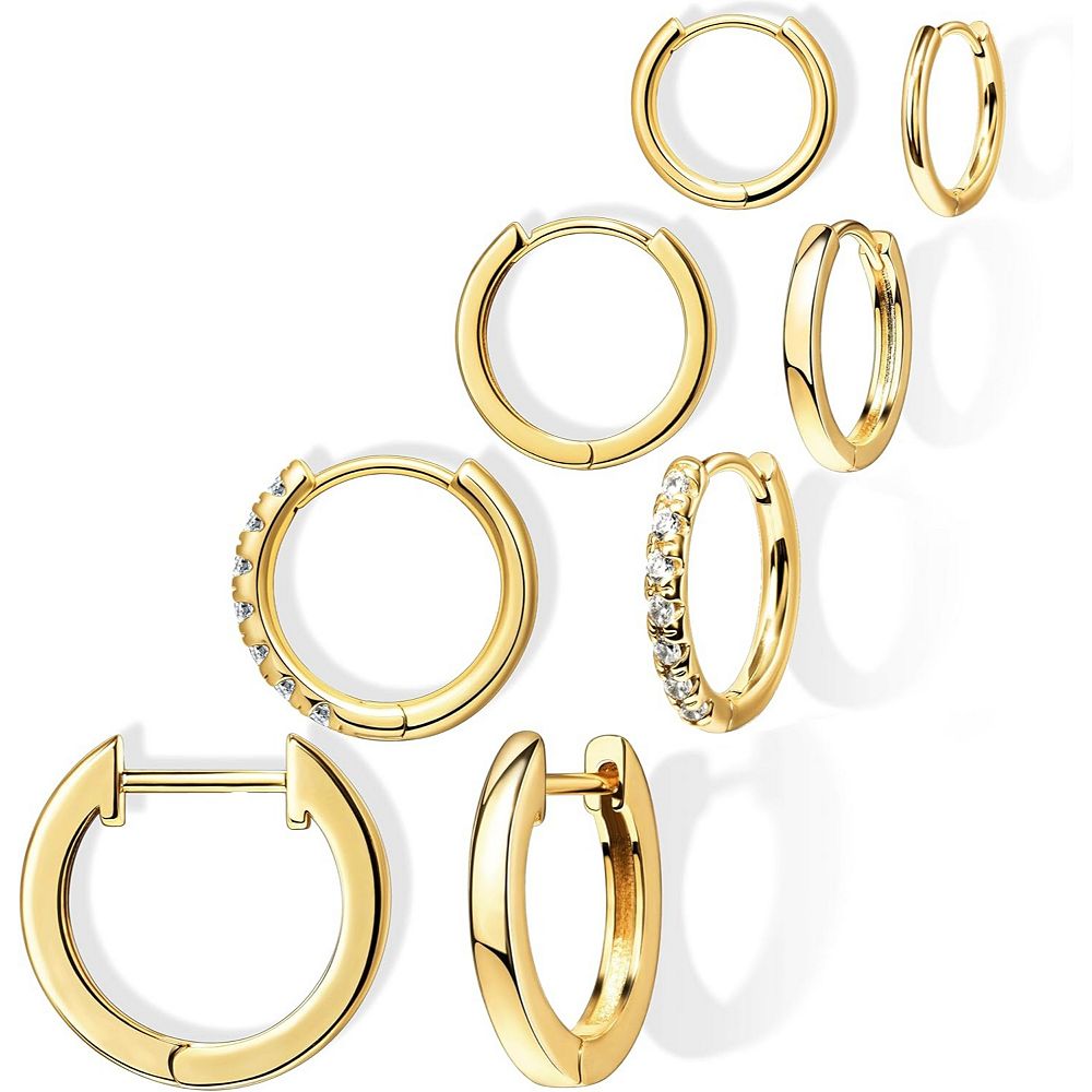ZUQIETA 14K Gold Huggie Hoop Set - Stackable, Hypoallergenic & Dainty