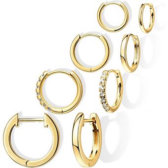 ZUQIETA 14K Gold Huggie Hoop Set - Stackable, Hypoallergenic & Dainty