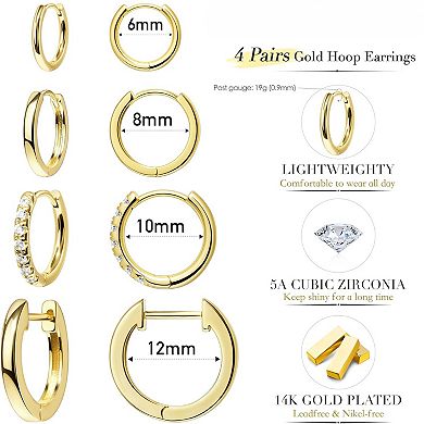 ZUQIETA 14K Gold Huggie Hoop Set - Stackable, Hypoallergenic & Dainty