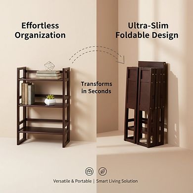 ZUQIETA 3-Shelf Folding Student Bookcase, Compact 20.75" Wide, Espresso Finish