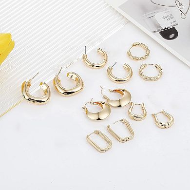 ZUQIETA 6-Pair Gold Hoop Set - 14K Plated Chunky, Twisted & Huggie Styles, Lightweight