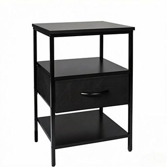 ZUQIETA Black Nightstand with Fabric Drawer & Wood Shelf, Waterproof Eco-Friendly Bedside Table
